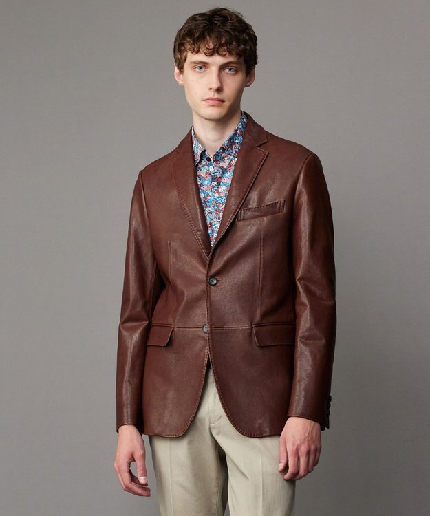 JOSEPH ABBOUD 【長く育てたいサスティナブルなレザー】ベジタブルラムレザージャケット ブラウン系