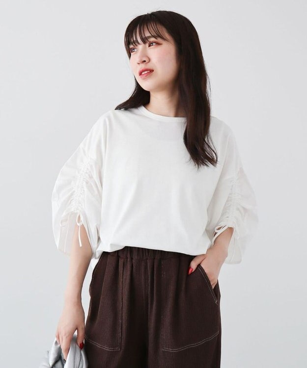 Green Parks ・ＥＬＥＮＣＡＲＥ　ＤＵＥ　ギャザースリーブＴＥＥ Off White