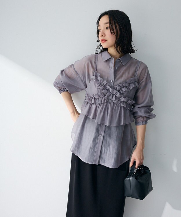 Green Parks 【WEB限定】ＳＥＴ２点フリルビスチェ＋シャツチュニックⅡ Charcoal Gray