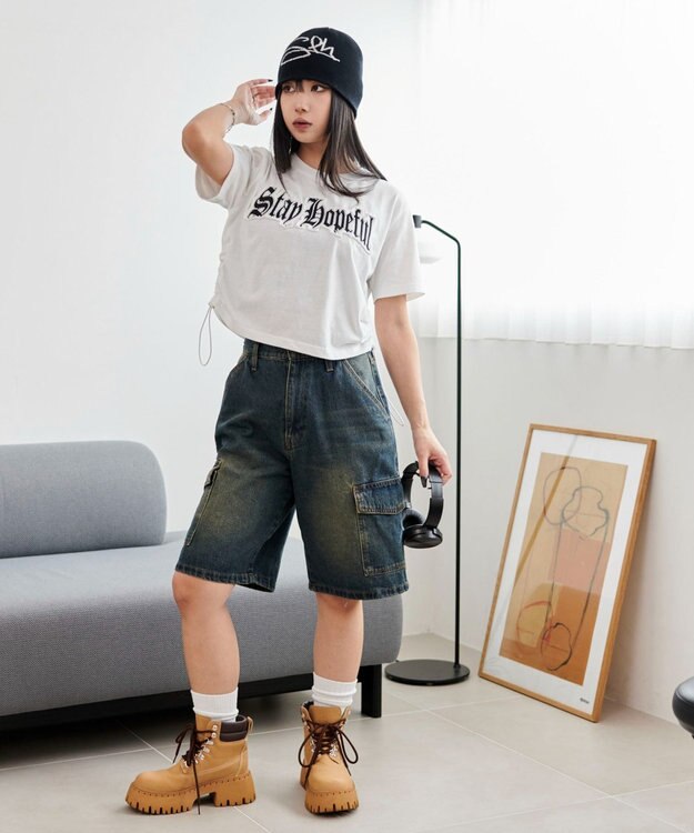 WEGO グラフィックサイドドロストショートT ホワイト