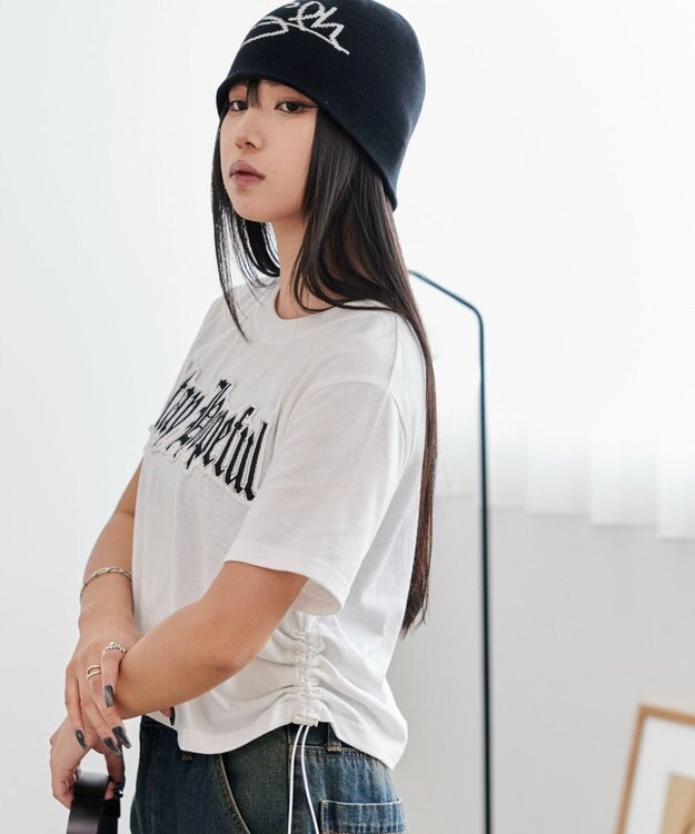 WEGO グラフィックサイドドロストショートT ホワイト