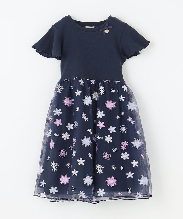 ANY KIDS 刺繍チュールワンピース ネイビー