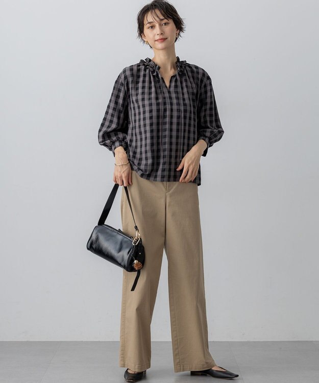 23区 L 【WEB&一部店舗限定】ブロックチェック フリル ブラウス モノトーンチェック