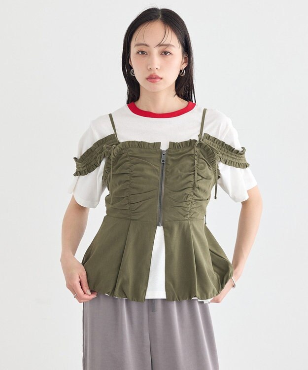 earth music&ecology ペプラムビスチェ Khaki
