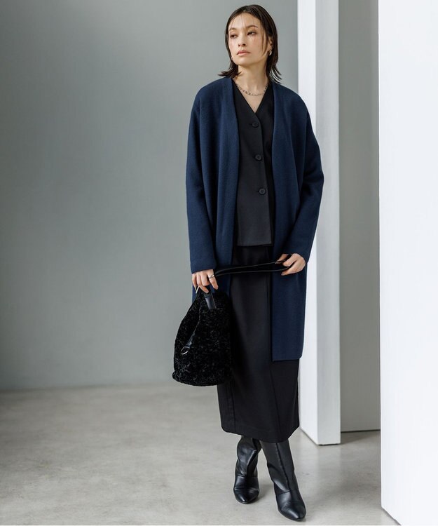 ICB 【CLASSY.掲載・裏起毛】 ウォームサテン Iラインスカート ブラック系