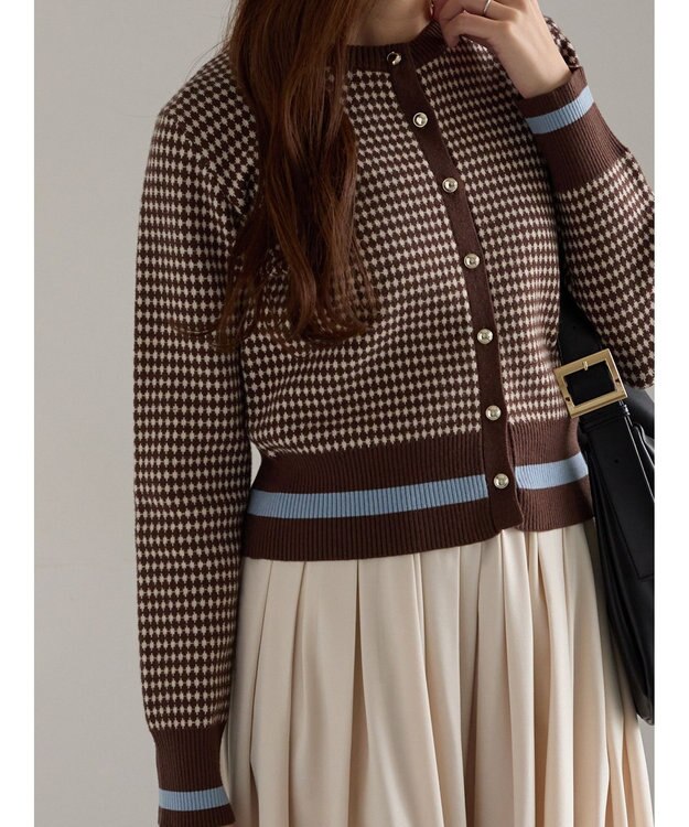 Te chichi バイカラークラシカルカーディガン ブラウン