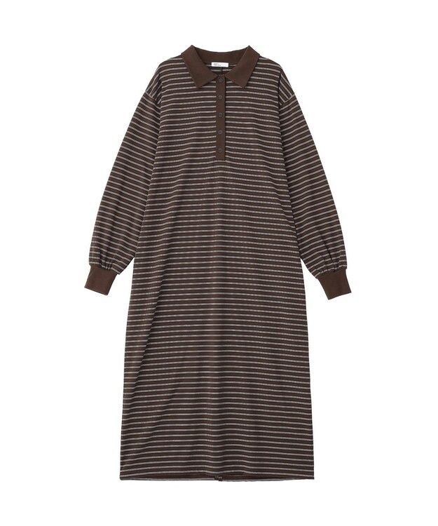 CRAFT STANDARD BOUTIQUE ポロ衿ボーダーワンピース Brown
