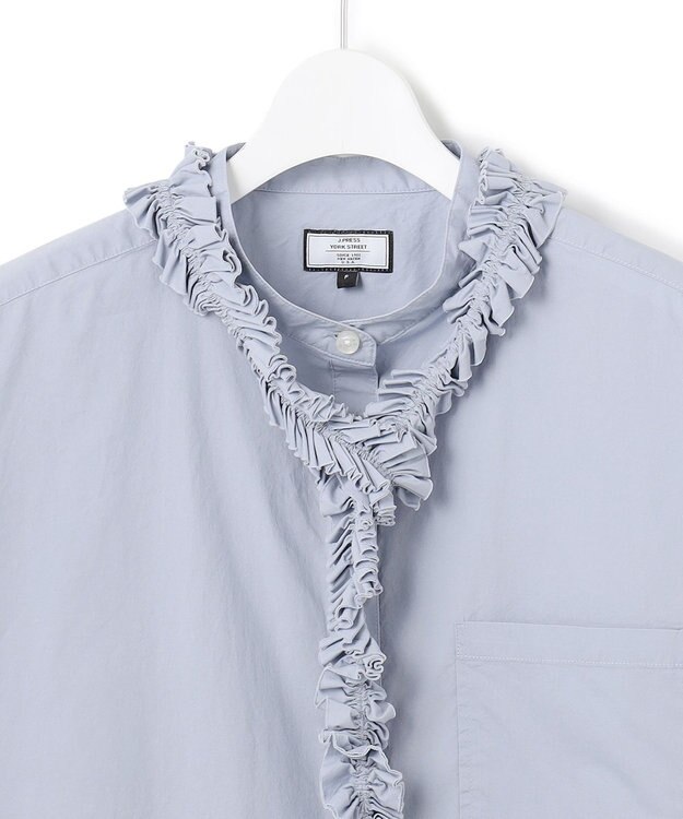 J.PRESS YORK STREET 【WOMEN】ワンウォッシュタイプライター フリルレイブラウス サックスブルー系