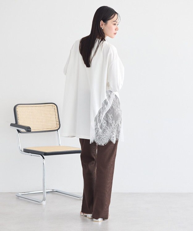 earth music&ecology アシメレースビッグTシャツ Off White