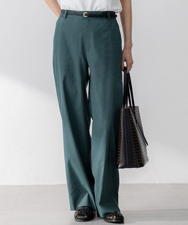 23区 【Oggi5月号掲載/洗える】リネンレーヨンストレッチ ワイド パンツ ダークグリーン系