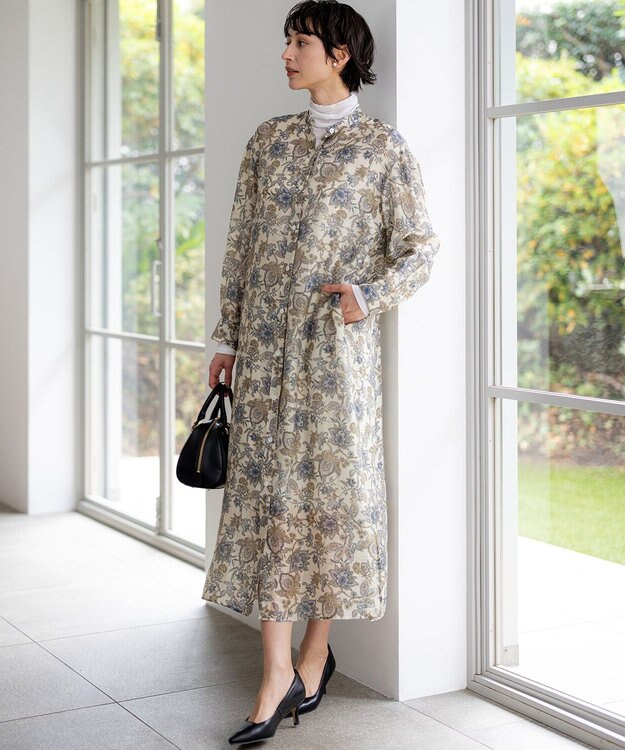 23区 【先行予約】Ericaキャラコ  ペイズリープリント シャツワンピース アイボリー系