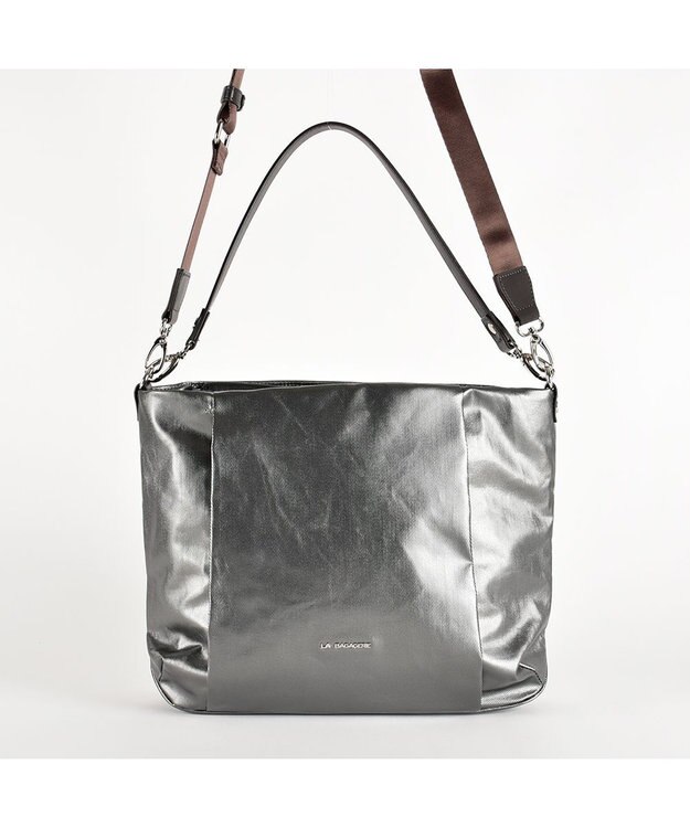 LA BAGAGERIE コーティングキャンバス 2WAYショルダーバッグ ガンメタリック