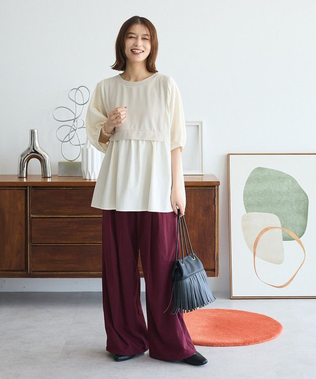 Green Parks ベスト風７分袖ドッキングプルオーバー Beige