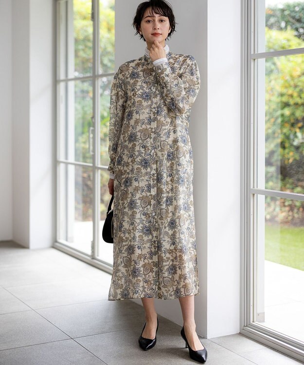 23区 【先行予約】Ericaキャラコ  ペイズリープリント シャツワンピース アイボリー系