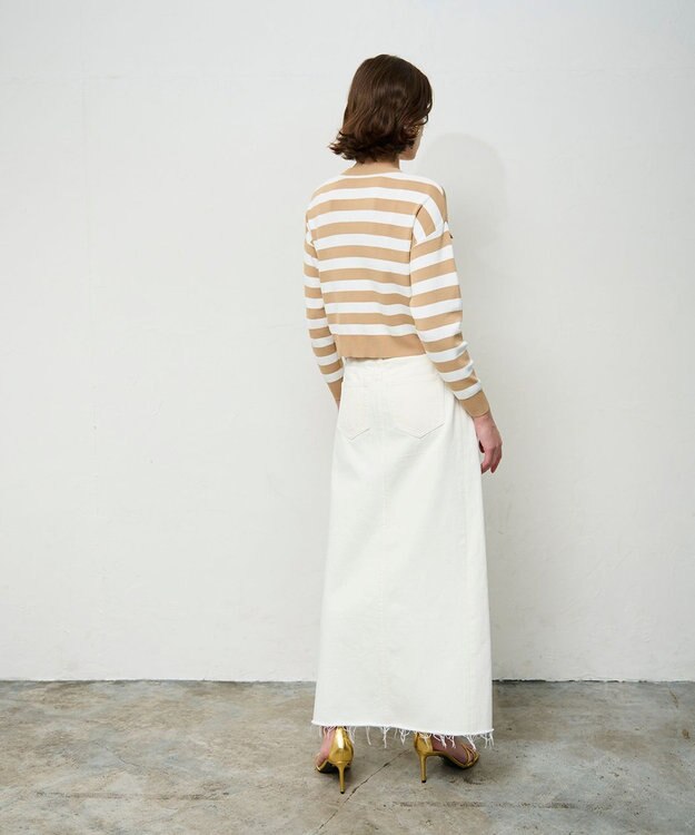 GRACE CONTINENTAL ニットボーダーカーディガン ベージュ