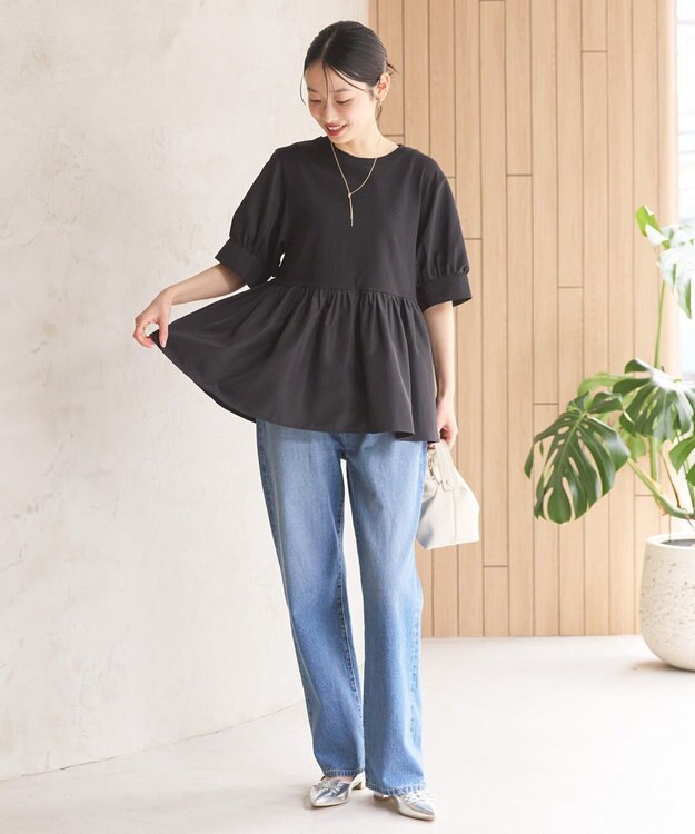 AMERICAN HOLIC 【先行予約】【WEB限定】異素材切替ペプラムプルオーバー Black