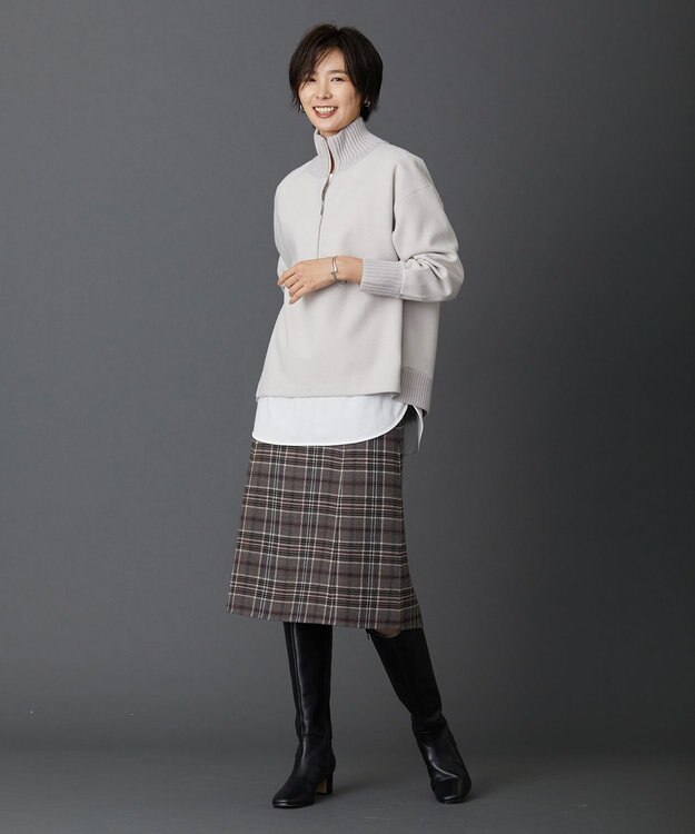 J.PRESS LADIES L ニードルパンチ ハーフジップ カットソー ベージュ系