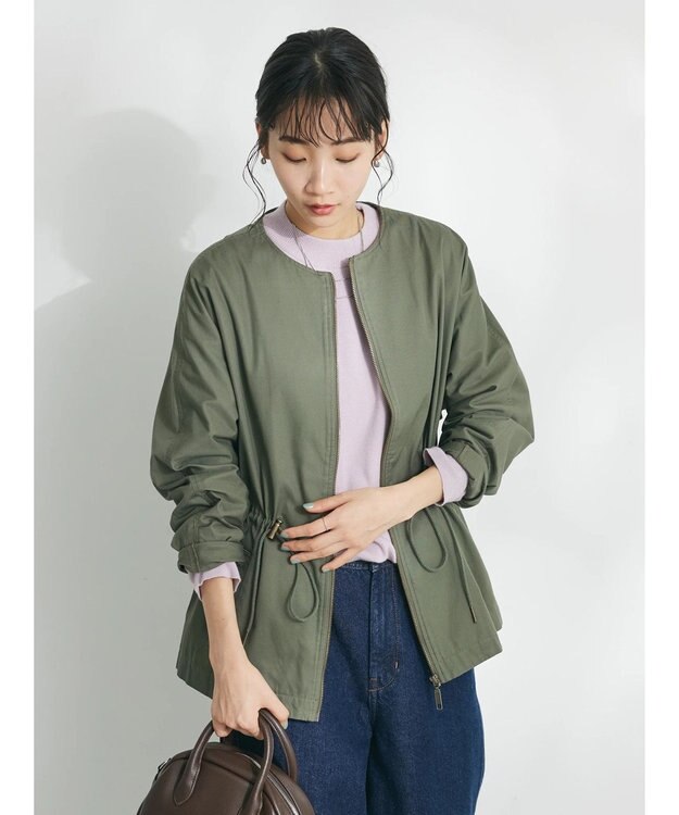 CRAFT STANDARD BOUTIQUE コットンギャバジンノーカラーＺＩＰブルゾン Khaki