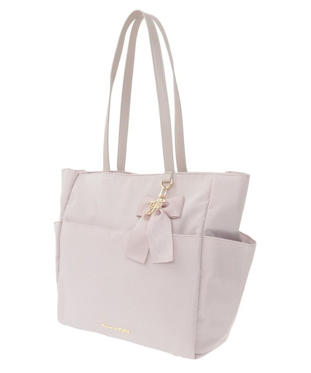 Maison de FLEUR 撥水加工リボンチャームマルチポケットトートM Grayish Pink