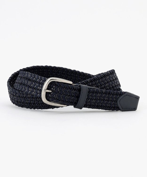 JOSEPH ABBOUD 【イタリア素材・ストレッチ・日本製】ミックスレザーストレッチベルト ネイビー系