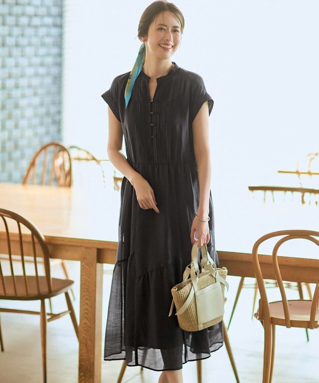 23区 L 【WEB&一部店舗限定】シアーワッシャー レース ワンピース グレー系