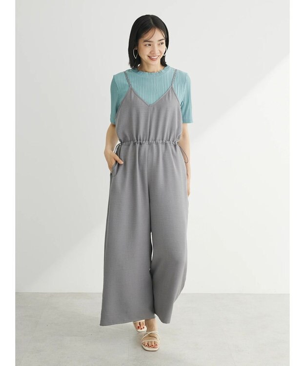 Green Parks 冷やっとすずやかウエストドロストサロペット Gray Mixture