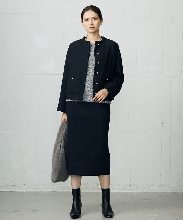 自由区 L 【SHIHOさん着用】ブライトリングツイード ジャケット ネイビー