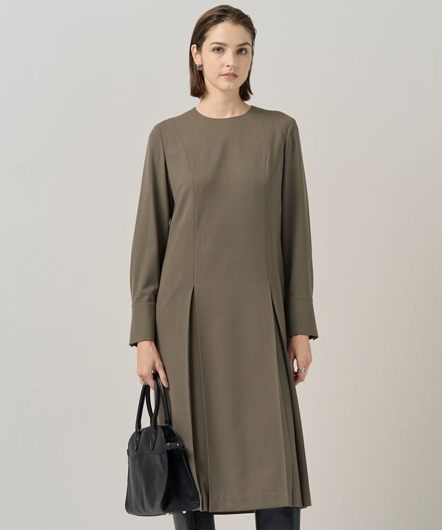 ICB 【UVカット・洗える】ウール2WAYストレッチ 長袖ワンピース モカ