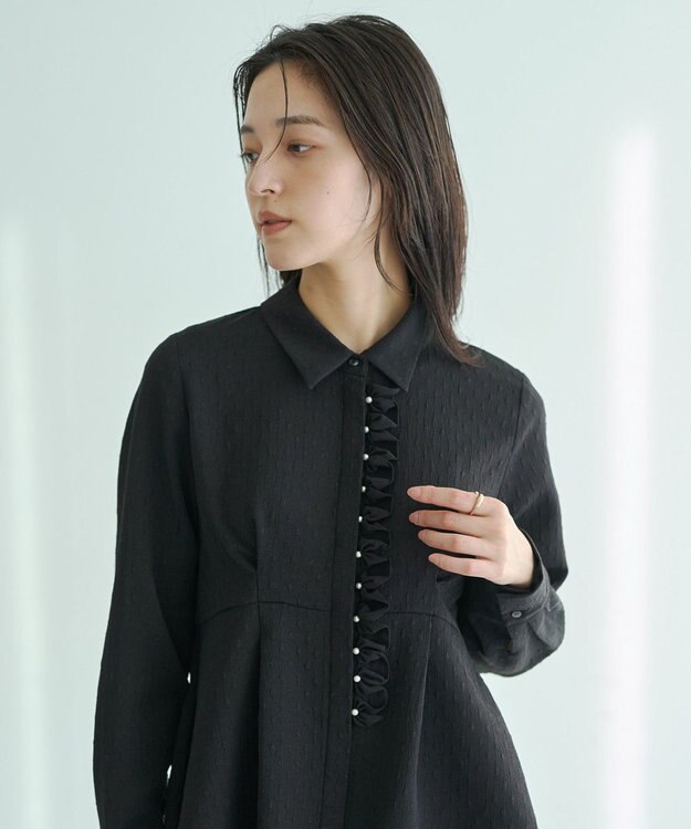 YECCA VECCA パールジャガードペプラムブラウス Off White