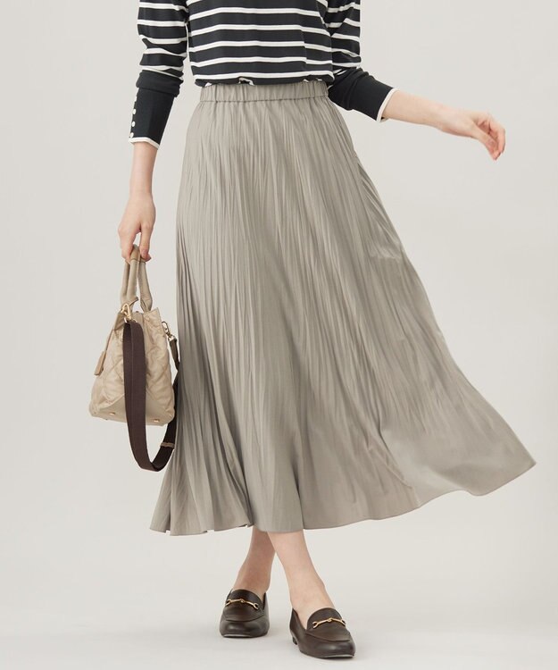 J.PRESS LADIES L 【洗える】パウダリージャージー ランダムプリーツ スカート グレージュ系