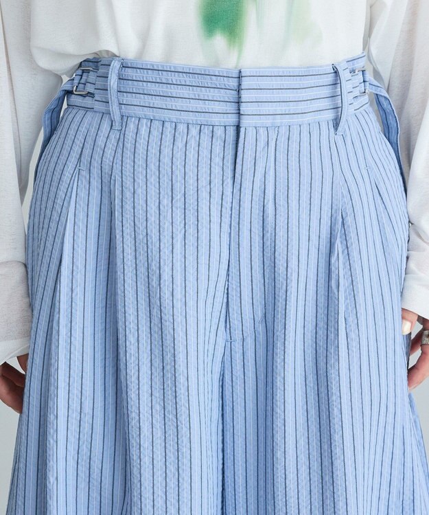 CRAFT STANDARD BOUTIQUE ベルトデザインワイドパンツ Stripe Sax