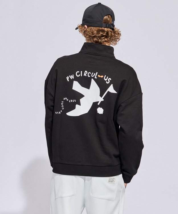 PW CIRCULUS 【MEN】ハーフジップ 裏毛スウェットトップス ゴルフ ブラック系