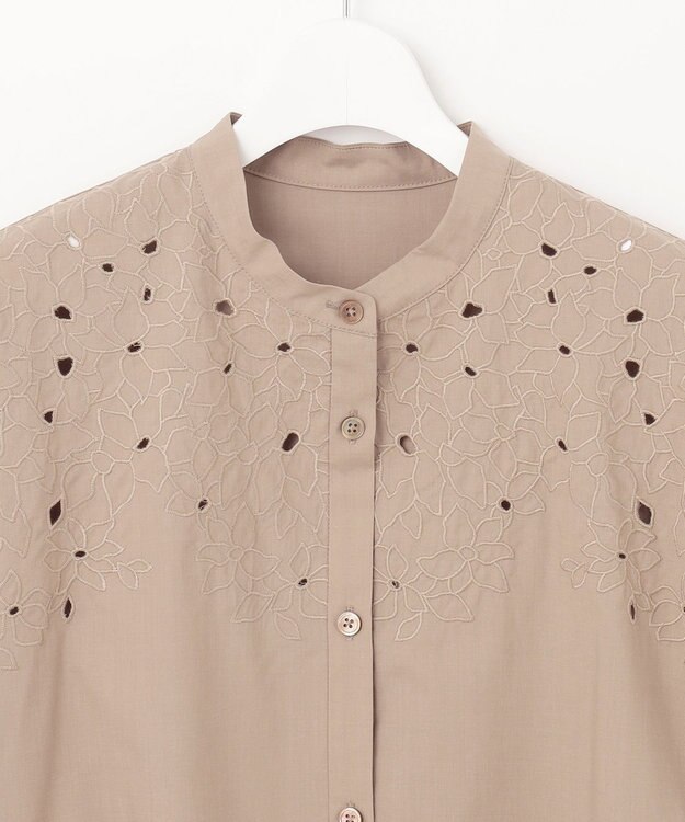 自由区 S 【洗える】テンセルコットンエンブロイダリーシャツ ブラウス モカ