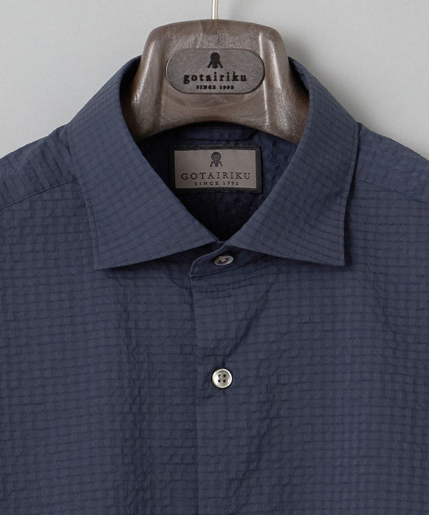 GOTAIRIKU リラックスシルエット【高通気性/吸水速乾】ドッツエアー クールマックスサッカーシャツ ネイビー系