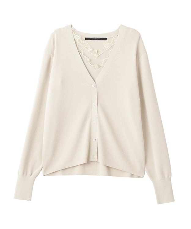 YECCA VECCA 【マシンウォッシャブル】レースニットアンサンブル Ivory