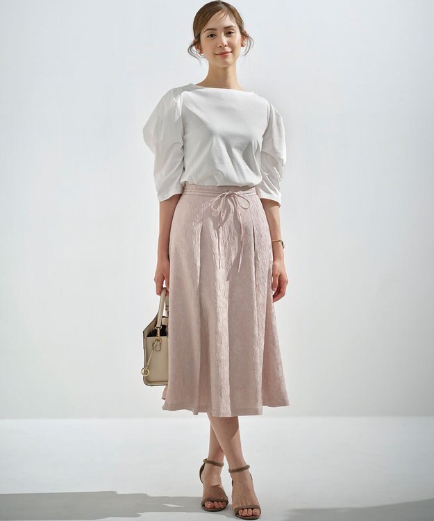 組曲 【WEB限定】エアリーフラワージャガード フレアスカート ピンクグレージュ系