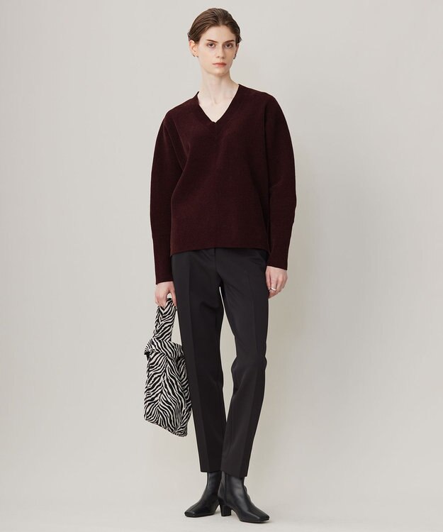 ICB 【洗える】コットンシェニール Vネックニット バーガンディ系