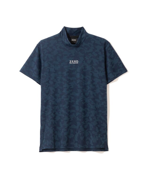 ZERO HALLIBURTON 【吸水速乾・UVカット】 カモフラージュ柄 ジャガード モックネックTシャツ 85127 ネイビー