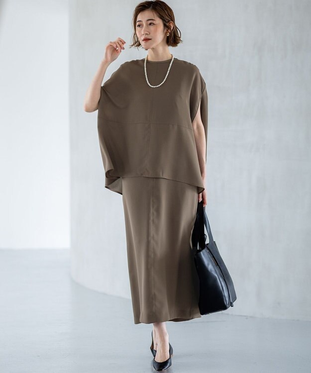 23区 S 【一部店舗限定/UVカット/洗える】ライトウェイトツイル ケープ付き ワンピース モカ系