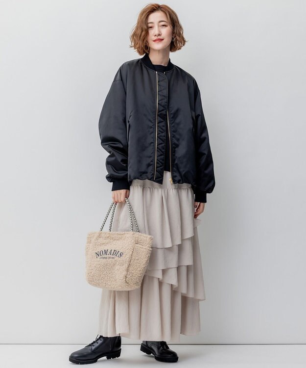 23区 L 【洗える】エアリージョーゼット ティアード スカート アイボリー系