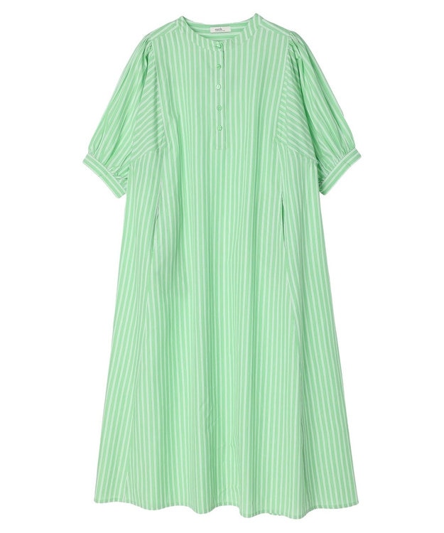 earth music&ecology ポプリンフレアワンピース Stripe Green