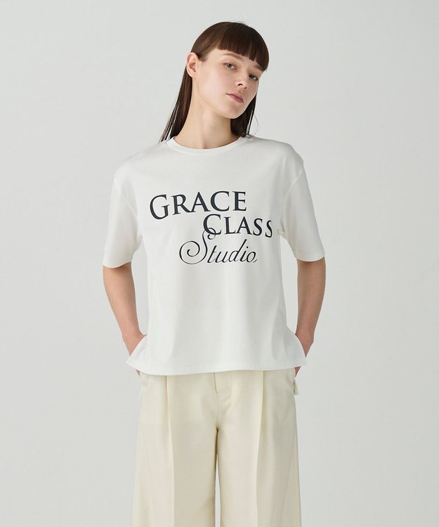 GRACE CONTINENTAL レタードシルケットTシャツ ホワイト
