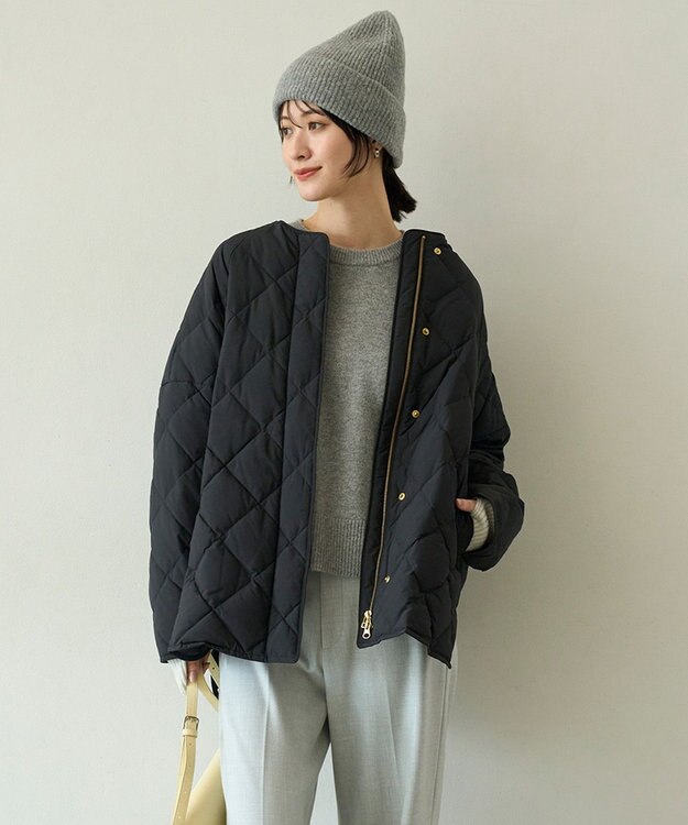 UNFILO 【自宅で洗濯OK / 軽量で暖かい】TAIONコラボ キルティングブルゾン ブラック