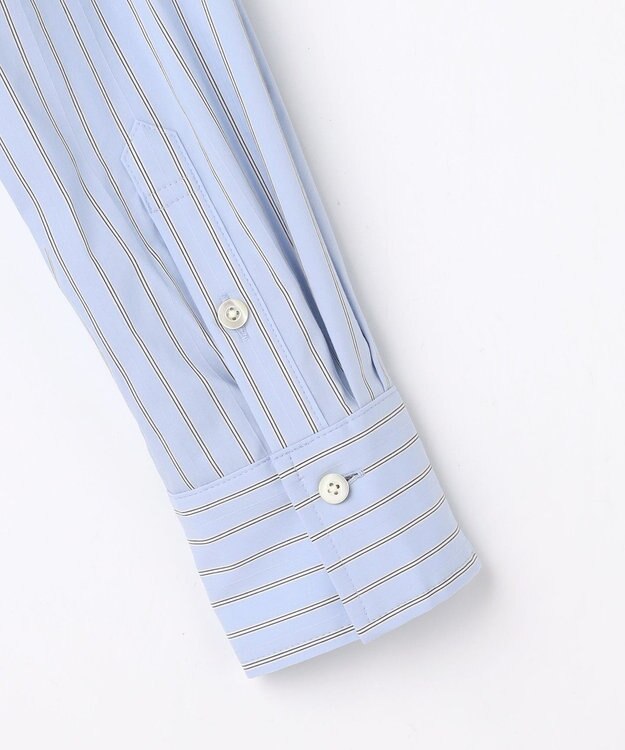 J.PRESS LADIES BEZコットンナイロン ストライプ シャツカラー ブラウス サックス×ホワイト×ベージュ系