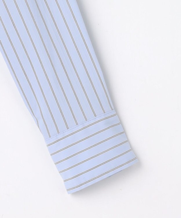 J.PRESS LADIES BEZコットンナイロン ストライプ シャツカラー ブラウス サックス×ホワイト×ベージュ系