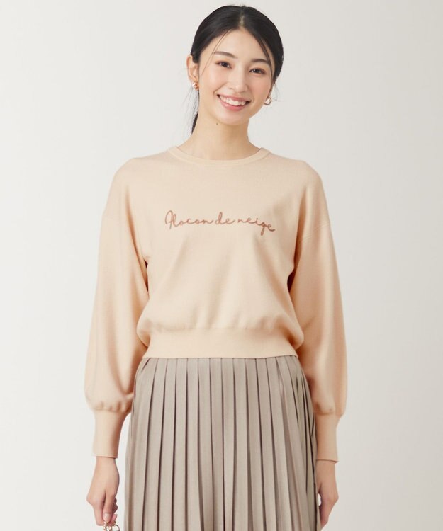 ANY SIS 【洗える】ロゴ刺繍 ニット アイボリー×モカ