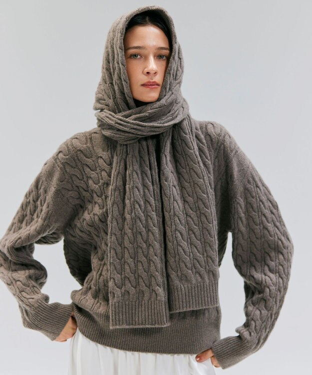 BEIGE， 【洗える】SEDONA / ウールカシミヤケーブルストール Taupe