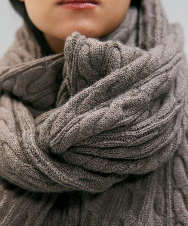 BEIGE， 【洗える】SEDONA / ウールカシミヤケーブルストール Taupe
