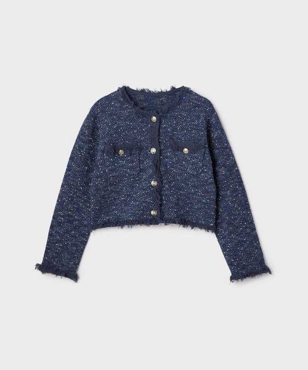 GRACE CONTINENTAL ツイードニットカーディガン ネイビー