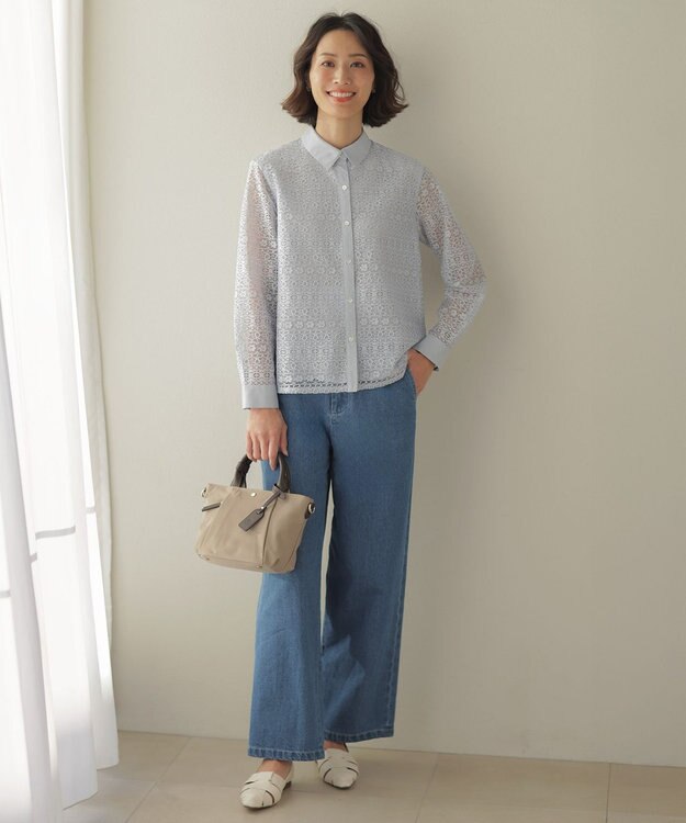 J.PRESS LADIES L コットンリネン 7oz デニム セミワイド パンツ ユーズド系